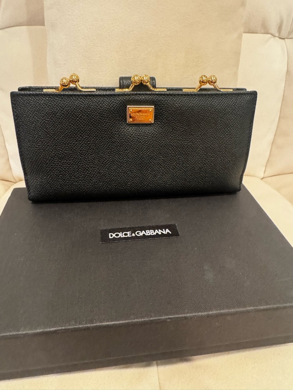 Dolce & Gabbana Black Leather Wallet with Gold Hardware